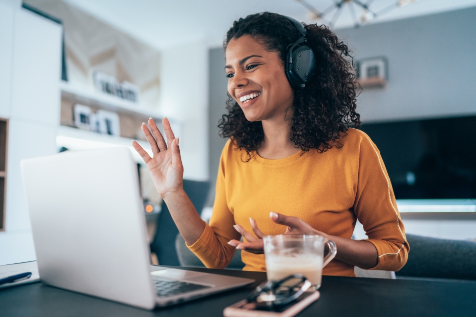 Smiling person on video call