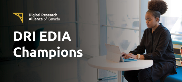 DRI EDIA Champions Pilot Program. Researcher on a laptop. Alliance logo.